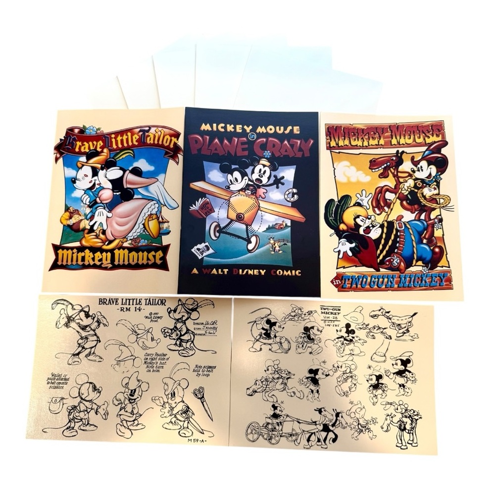 Set of 5 Vintage Mickey Mouse Disney Postcards w/ Envelopes 5”x7”
